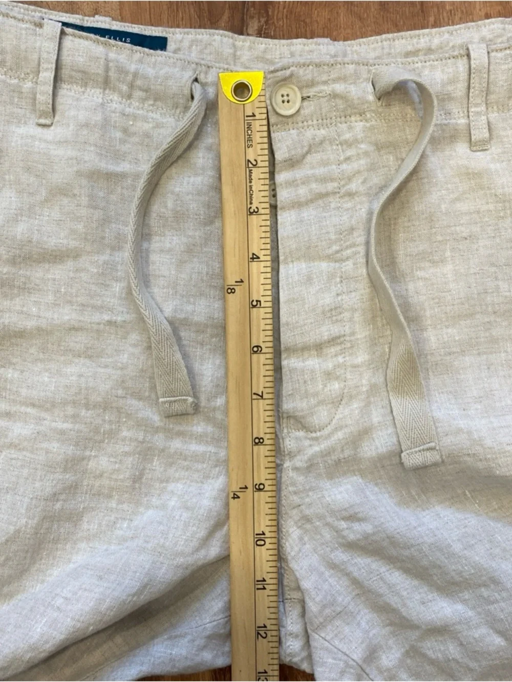 Perry Ellis Linen Pants Mens 38x30 Beige Button Fly Drawstring Beachy Summer